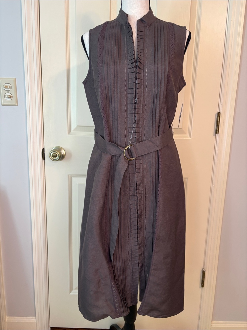 NWT Linen Charter Club Sleeveless Midi Shirt Dress with Belt Retro Look sz 10P
